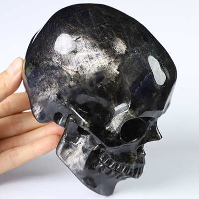 5.2" Iolite Hand Carved Crystal Skull, Super Realistic, Crystal Healing
