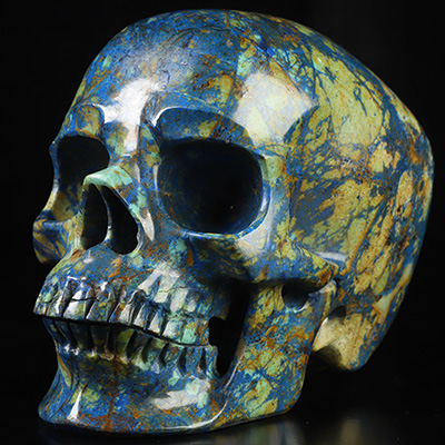 Super Realistic! Lifesized 7.0" Azurite Chessylite Hand Carved Crystal Skull, Crystal Healing