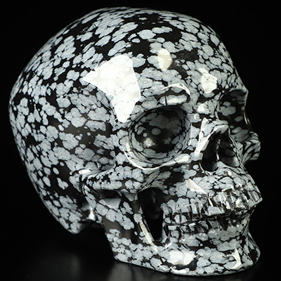 3.5" Snowflake Obsidian Hand Carved Crystal Skull, Super Realistic, Crystal Healing