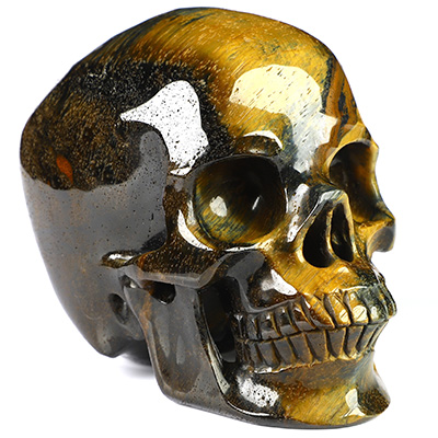 Gemstone 3.5" Blue & Gold Tiger's Eye Hand Carved Crystal Skull, Super Realistic, Crystal Healing
