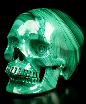 Gemstone 2.0" Malachite Hand Carved Crystal Skull, Super Realistic, Crystal Healing