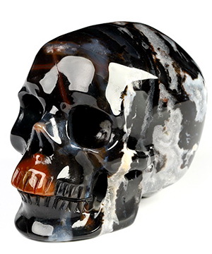 2.0" Black Zebra Agate Hand Carved Crystal Skull, Super Realistic, Crystal Healing