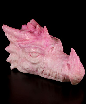 5.9" Pink Aragonite Hand Carved Crystal Dragon Head Skull Sculpture, Crystal Healing