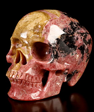 3.5" Pink & Black Rhodonite Hand Carved Crystal Skull, Super Realistic, Crystal Healing