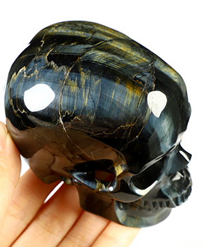 Gemstone 3.7" Blue & Gold Tiger's Eye Hand Carved Crystal Skull, Super Realistic, Crystal Healing