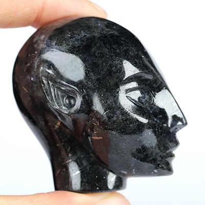 2.0" Iolite Hand Carved Fairy Elf Alien Crystal Skull Companion Sculpture, Crystal Healing