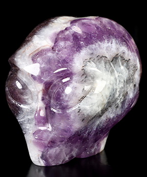4.0" Dream Chevron Amethyst Star Being Female Alien Crystal Skull Companion, Hand Carved Gemstone Fine Art Sculpture, Reiki Healing Stone Statue