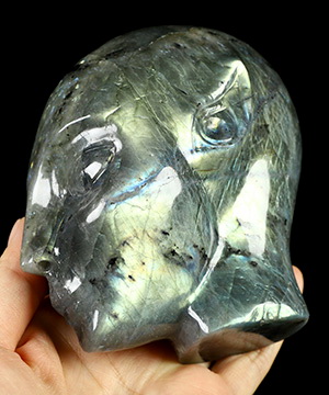 4.1" Labradorite Hand Carved Fairy Elf Alien Crystal Skull Companion Sculpture, Crystal Healing