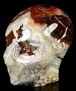 Gemstone 4.2" Red Crazy Lace Agate Hand Carved Fairy Elf Alien Crystal Skull Companion Sculpture, Crystal Healing