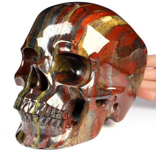 Super Realistic! Lifesized 6.3" Colorful Tiger Iron Eye Hand Carved Crystal Skull, Crystal Healing