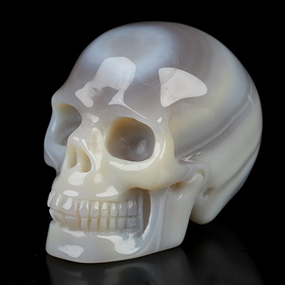 2.0" Gray & White Agate Hand Carved Crystal Skull, Realistic, Crystal Healing