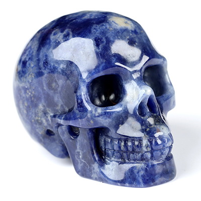 2.0" Sodalite Hand Carved Crystal Skull, Realistic, Crystal Healing