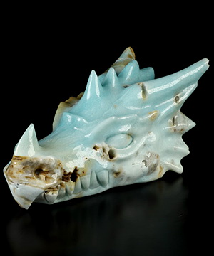 6.1" Chinese Amazonite Hand Carved Crystal Dragon Head Skull Sculpture, Crystal Healing