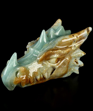 6.3" Chinese Amazonite Hand Carved Crystal Dragon Head Skull Sculpture, Crystal Healing