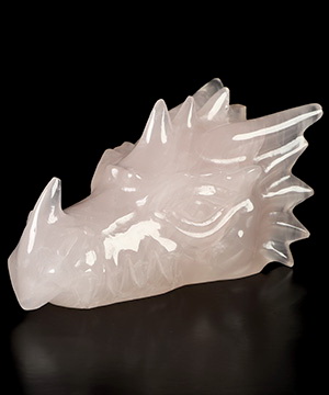 5.7" Rose Quartz Hand Carved Crystal Dragon Head Skull Sculpture, Crystal Healing