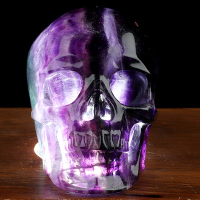 3.5" Fluorite Hand Carved Hollow Crystal Skull Lamp/Light with Led Stand