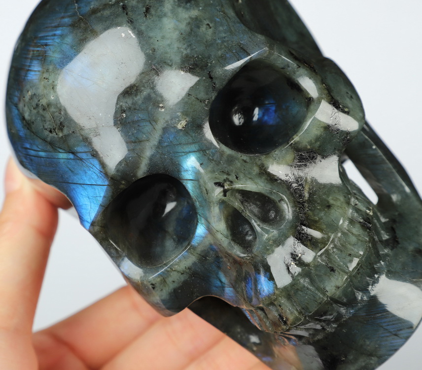 5.0" Labradorite Hand Carved Crystal Skull, Super Realistic, Crystal Healing