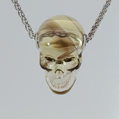 Gemstone Necklace of 1.1" Citrine Hand Carved Crystal Skull Pendant, Skull Jewelry