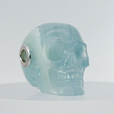 Necklace of 1.1" Blue Onyx Hand Carved Crystal Skull Pendant, Skull Jewelry