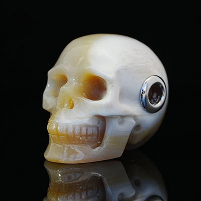 Necklace of 1.1" Petrified Wood Hand Carved Crystal Skull Pendant, Skull Jewelry