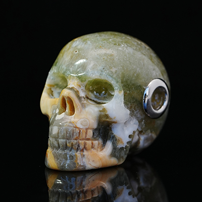 Necklace of 1.1" Ocean Jasper Hand Carved Crystal Skull Pendant, Skull Jewelry