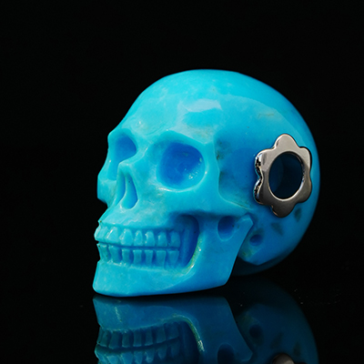 Gemstone Necklace of 0.9" American Turquoise Hand Carved Crystal Skull Pendant, Skull Jewelry