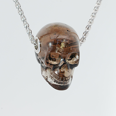 Necklace of 1.1" Smoky Quartz Rock Crystal Hand Carved Crystal Skull Pendant, Skull Jewelry