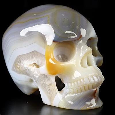 3.5" Premium Brazilian Agate Hand Carved Crystal Skull, Super Realistic, Crystal Healing