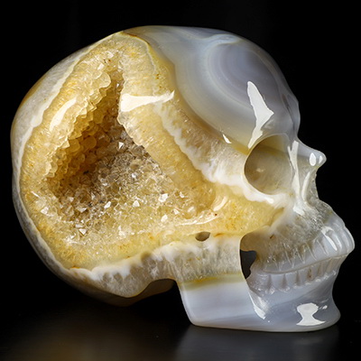 3.5" Premium Brazilian Agate Geode Hand Carved Crystal Skull, Super Realistic, Crystal Healing