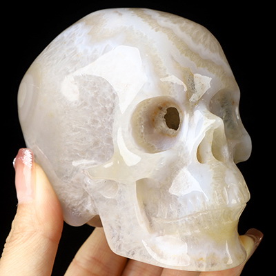 3.9" Premium Brazilian Agate Hand Carved Crystal Skull, Super Realistic, Crystal Healing