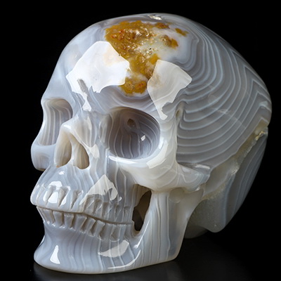 4.0" Premium Brazilian Agate Hand Carved Crystal Skull, Super Realistic, Crystal Healing