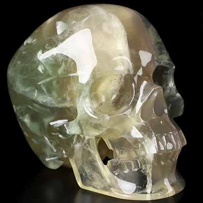 5.1" Fluorite Hand Carved Crystal Skull, Super Realistic, Crystal Healing
