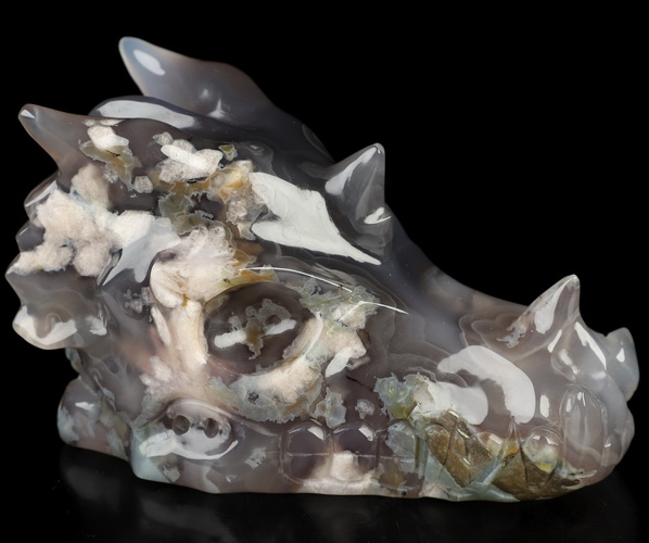 Gemstone 5.0" Sakura Agate Hand Carved Crystal Dragon Head Skull Sculpture, Crystal Healing