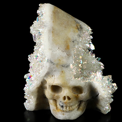 3.7" Quartz rock druse Hand Carved Crystal Skull Fine Art Sculpture, Crystal Healing