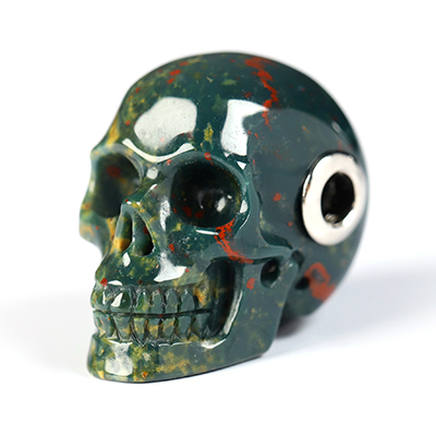 Necklace of 1.1" Bloodstone Hand Carved Crystal Skull Pendant, Skull Jewelry