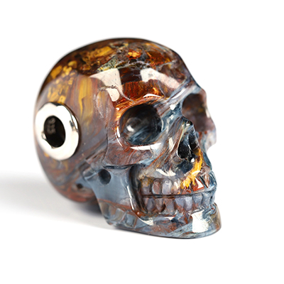 Necklace of 1.1" Pietersite Hand Carved Crystal Skull Pendant, Skull Jewelry