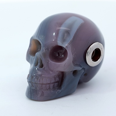 Gemstone Necklace of 1.1" Mozambique Agate Hand Carved Crystal Skull Pendant, Skull Jewelry