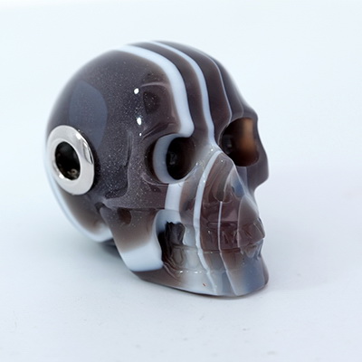 Gemstone Necklace of 1.1" Mozambique Agate Hand Carved Crystal Skull Pendant, Skull Jewelry