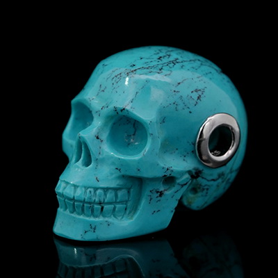 Gemstone Necklace of 1.1" Turquoise Hand Carved Crystal Skull Pendant, Skull Jewelry
