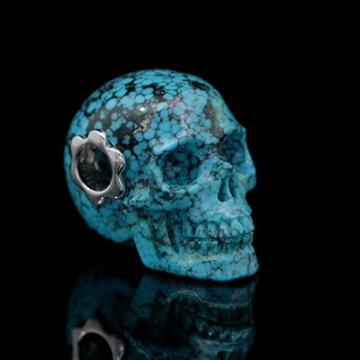 Gemstone Necklace of 0.7" Spider Web Turquoise Hand Carved Crystal Skull Pendant, Skull Jewelry