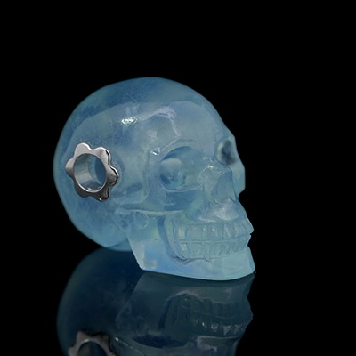 Gemstone Necklace of 3.5" Aquamarine Hand Carved Crystal Skull Pendant, Skull Jewelry