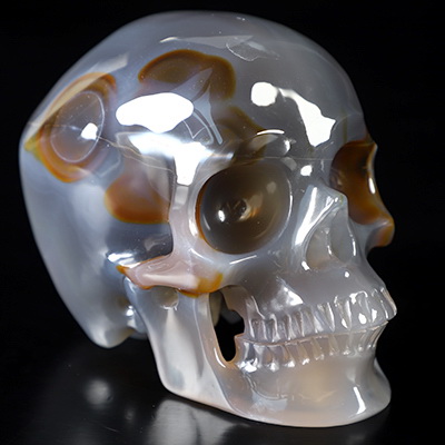 4.6" Premium Brazilian Agate Hand Carved Crystal Skull, Super Realistic, Crystal Healing