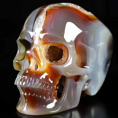 4.1" Premium Brazilian Agate Hand Carved Crystal Skull, Super Realistic, Crystal Healing