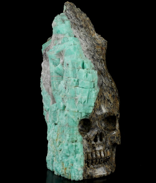 Gemstone 3.8" Emerald Hand Carved Crystal Skull Fine Art Sculpture, Crystal Healing