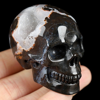 2.0" Black Zebra Agate Hand Carved Crystal Skull, Realistic, Crystal Healing
