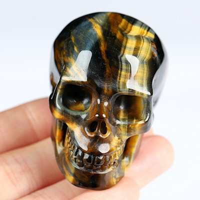 2.0" Gold Tiger's Eye Hand Carved Crystal Skull, Realistic, Crystal Healing