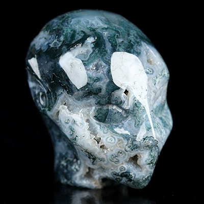 2.0" Green Moss Agate Hand Carved Fairy Elf Alien Crystal Skull Companion Sculpture, Crystal Healing