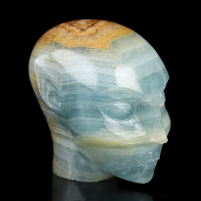 1.9" Blue Onyx Hand Carved Fairy Elf Alien Crystal Skull Companion Sculpture, Crystal Healing