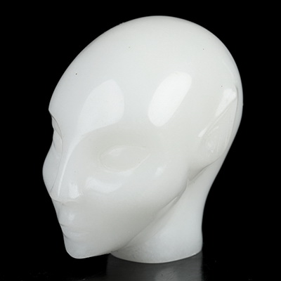 2.0" White Jade Hand Carved Fairy Elf Alien Crystal Skull Companion Sculpture, Crystal Healing