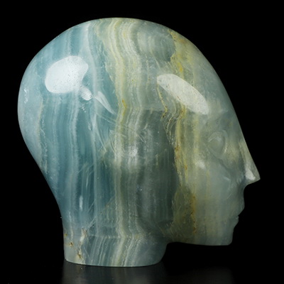 2.0" Blue Onyx Hand Carved Fairy Elf Alien Crystal Skull Companion Sculpture, Crystal Healing